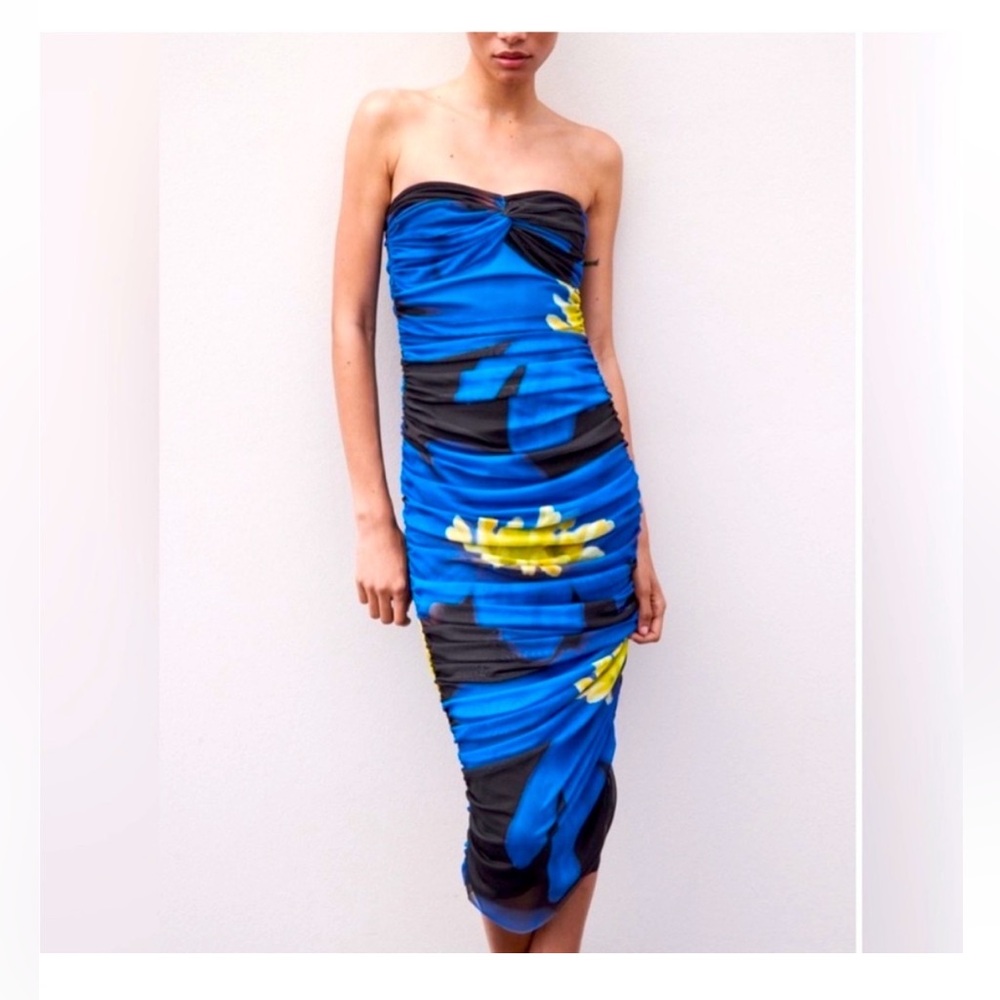 Zara Blue and Yellow Floral Dress